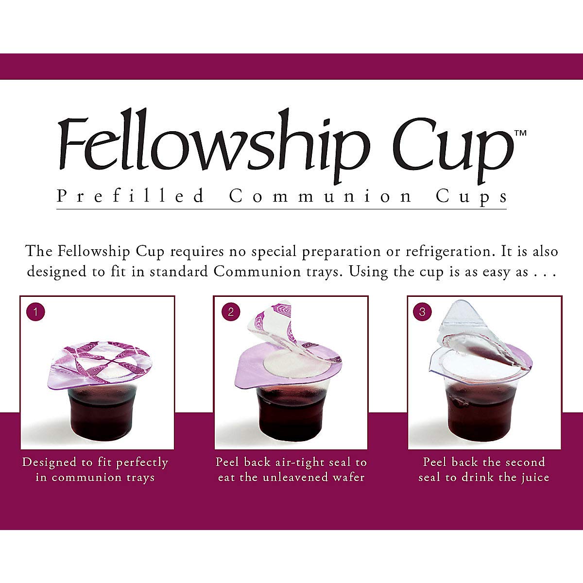 Prefilled Communion Cups Grape Juice & Wafer Box of 100